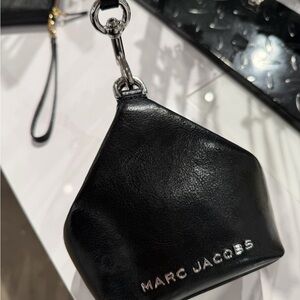 Marc Jacobs Black Leather Key Pouch Wristlet with Silver Hardware